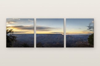 Canyon Haze, three panel set. The Grand Canyon flattened by distance and haze into bands of pale color. Photographed in the American Southwest.
