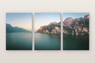 Garda at Evening, three panel set. The full length of Lake Garda softens into evening haze. Photographed in Italy.